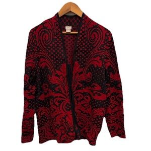 Chicos Womens Geometric Grandmacore Abstract Cardigan‎ Size XL Soft Office RED